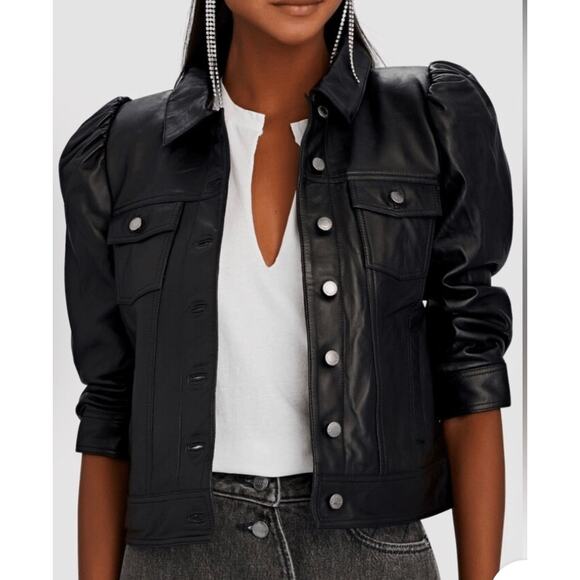Retrofete Ada Leather Cropped Jacket Black Size Small - Picture 1 of 6
